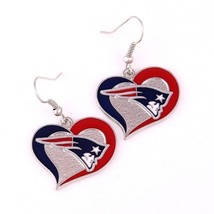 New England Patriots NFL Silver Swirl Heart Dangle Earrings Non-Allergenic - $10.54