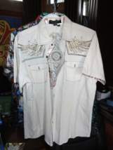 Victorious Beige Embroidered Short Sleeve Shirt Large Size