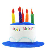 Blue Plush Happy Birthday Cake Hat Unisex Adult Size Fancy Dress Party Hats - £6.96 GBP