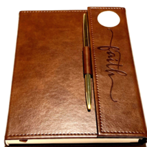 Faith Journal with Pen Holder Lined Pages Brown Faux Leather Bookmark - £16.11 GBP