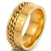 Viking Rune Chain Spinner Ring Gold Stainless Steel Celtic Anti-Anxiety Band - £14.87 GBP