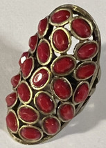Jewelry Ring Unbranded  Red Acrylic Stones in Brass Setting and Ring  1.5 Long  - £3.95 GBP