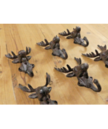6 Rustic Elk Deer Moose Head Hooks Cast Iron Coat Hook Rack Restoration ... - $53.99
