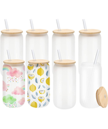 8 Pack Sublimation Glass Cans Frosted with Bamboo Lids - £76.07 GBP