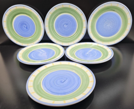 (6) Williams Sonoma Marisol Salad Plates Set Blue Yellow Green Dishes Italy Lot - £71.18 GBP