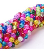 Bead Lot of 5 strands 8mm round crackle glass 16 inch assorted color CB87 - £8.63 GBP