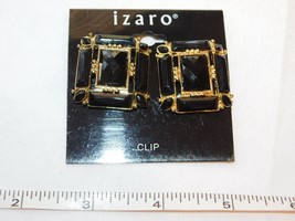 Izaro Ladies Women&#39;s 1 pair Clip Earrings Black Gold Tone 471542BE NEW NOS - £10.26 GBP