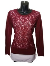 Simple Vere Vera Wang Women&#39;s Mock-Laye Lace Front Top Burgundy Red Pull... - £18.66 GBP