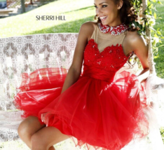 Authentic SHERRI HILL Red 8 Short Gown Formal Prom Homecoming Dress 21227 - £176.83 GBP