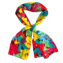 Bright Floral Silky Summer Scarf Long Skinny Rolled Edge 58x11in - £15.65 GBP