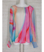 APNY Pullover Shirt Watercolor Rainbow Print High Low Hem Smocked Cuff N... - $66.49