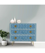 Handmade Blue Bone inlay 3 Drawer Dresser Chest  Optical Pattern Storage... - $1,967.08 CAD