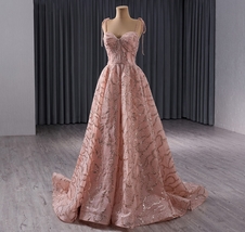 2024 Spaghetti Strap Pink Sweetheart Beaded Sequin Shimmering Gown - £820.10 GBP