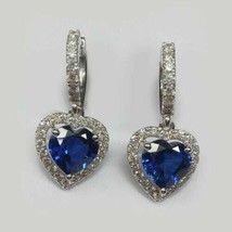 3Ct Simulated Sapphire Drop/Dangle Women&#39;s Earrings 14K White Gold Plated Silver - £79.12 GBP