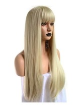 Anogol Hair Cap+Blonde Cosplay  Long Straight Wig with Bangs for Women Lot 921J - £12.67 GBP