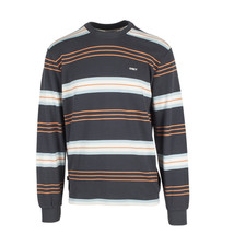 Obey Men&#39;s Navy Waffle Horizontal Striped Crew Neck L/S Sweater (S04B) - £16.43 GBP