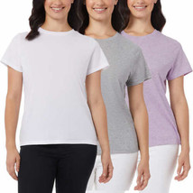 32 Degrees Cool Women&#39;s Ultra Soft Cotton Tee 3 Pack, L, White/HT Grey/HT Lilac - £23.88 GBP