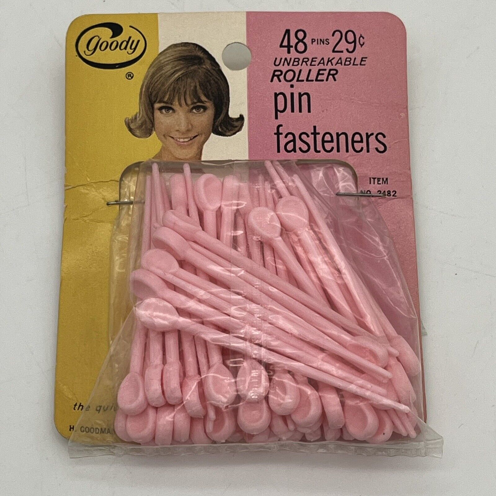 Vintage Goody Unbreakable Roller Pin Fasteners Pink 48 pins #2482 NOS New - $11.30