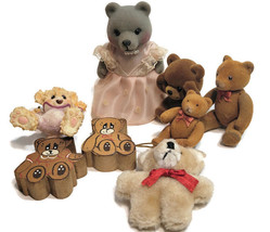 8 Miniature Teddy Bears Resin Wood Fabric Plush Crafts Collecting - £15.09 GBP
