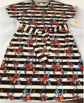 NWT LuLaRoe 2XL Black White Stripes &amp; Floral Marly Pockets &amp; Sash Shift ... - $37.61