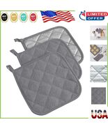 Quilted 100% Cotton Gray Pot Holder Set - 3 Piece Heat Resistant Essentials - $490.86 MXN