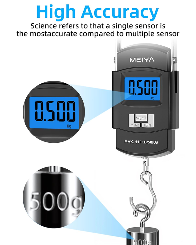 MEIYA Fish Scale 110Lb/50Kg Digital Fishing Scale with Backlit LCD, Portable Han Item image 2