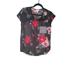 Charming Charlie Womens Size Small Sheer Top Blouse Floral Striped *Flaw* - £7.44 GBP