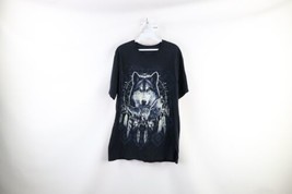 Vintage Streetwear Mens Medium Faded Nature Wolf Dreamcatcher T-Shirt Black - $34.60