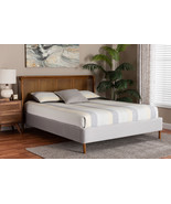 Carlotta Gray Velvet and Woven Rattan Wood Queen Size Bed - $969.00