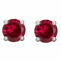 SwaraEcom 14K White Gold Plated Red CZ Ear Studs Round Brilliant Cut Solitaire E - £47.95 GBP