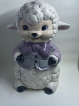 Vintage Ceramic Sheep Lamb Piggy Bank Hand Painted Figural White Lavender - £31.28 GBP