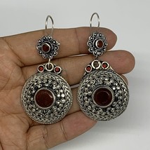 24g, 2.7&quot;x1.3&quot; Turkmen Earring Tribal Jewelry Carnelian Round Boho, B14222 - £9.59 GBP