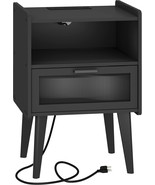 Nightstand With Charging Station, Bedside Tables, End Table Side, Black ... - $77.94