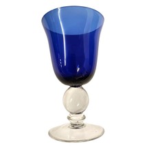 Cobalt Blue Glass Goblet With Clear Ball Stem Blue Fluted Wine Goblet - £18.08 GBP