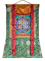 KALACHAKRA MANDALA ORIGINAL TIBETAN THANGKA/THANKA PAINTING WITH SILK BR... - $133.60
