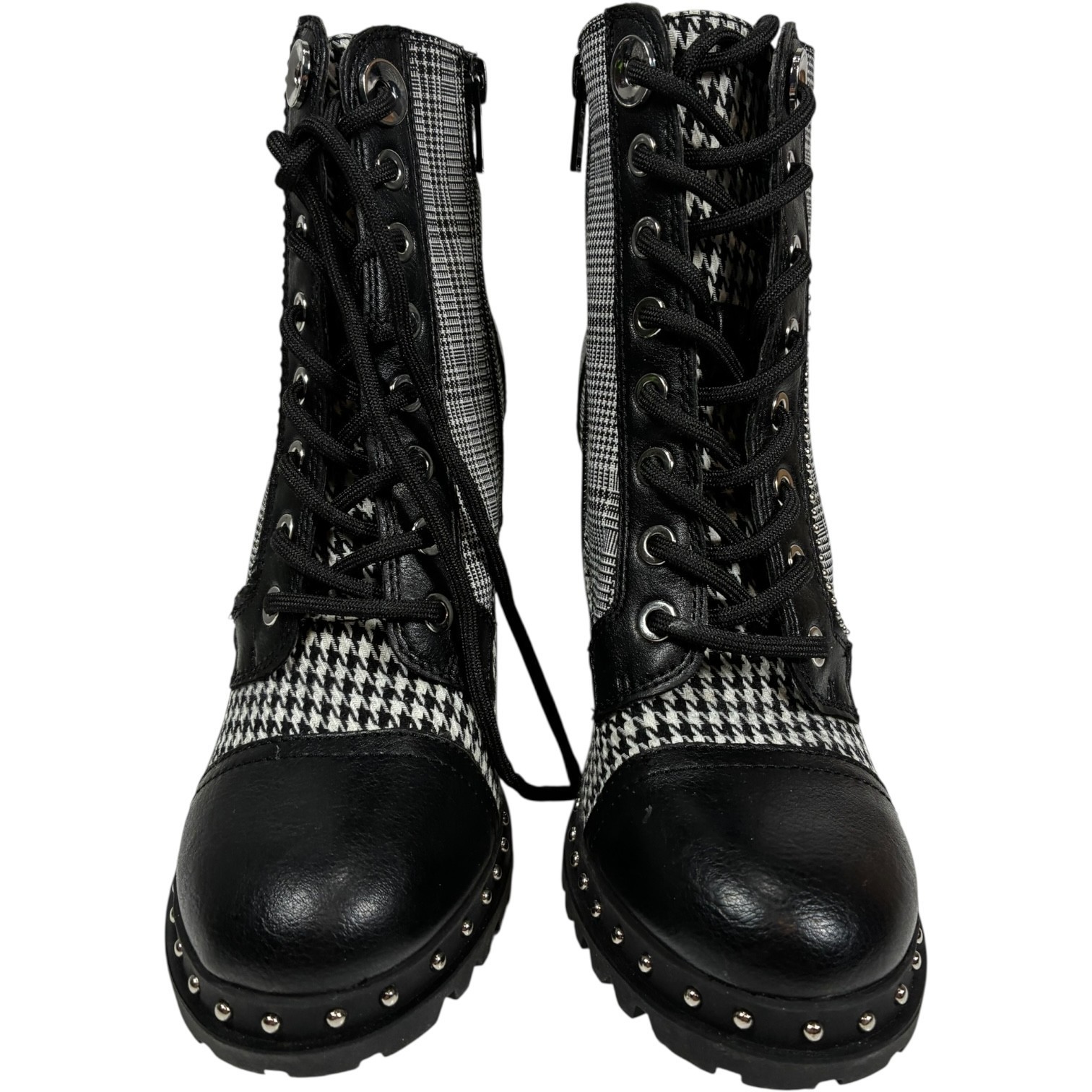 Aldo Marille Womens 6.5 Black & White Plaid/Checker Studded Heeled Ankle Boots Item image 5