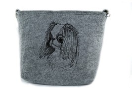 Japanese Chin 2,Felt, gray bag, Shoulder bag with dog, Handbag - $39.99