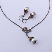 Victorian pearl bronze jewelry set bohemian jewelry set earrings necklac... - €44,65 EUR