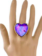 Iridescent Fuchsia Heart Crystals Adjustable Statement Cocktail Party Fun Ring - $18.05