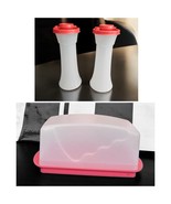 New Tupperware Butter Dish 1 Pound  and 6&quot; Salt &amp; Pepper Shakers Guava/C... - $53.71 CAD