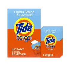Tide To Go Wipes, 6 Count, 5&quot; x 6&quot; Wipes, Travel Size, Instant Stain Remover - £4.33 GBP
