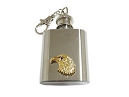 Gold Toned Eagle Bird Head 1 Oz. Stainless Steel Key Chain Flask - £23.91 GBP