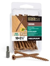 Hillman Deck Plus Wood &amp; Fence Screws, 10 X 2-1/2”, 40 Count, Brown, T25 - £6.99 GBP