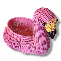 Ciroa Pink Flamingo Resin Wicker Basket Serving Pedestal - Tropical Décor - £36.35 GBP