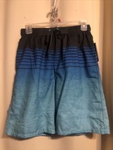 56C NWT Burnside Men&#39;s Small Swim Trunks Blue Black Stripe Board Shorts - £7.56 GBP