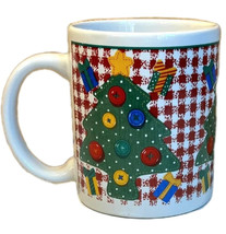 Coffee Mug Christmas Tree Checkered Holiday Vintage 8 oz Cup HGS - $20.39
