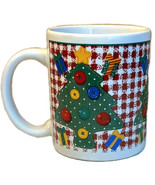 Coffee Mug Christmas Tree Checkered Holiday Vintage 8 oz Cup HGS - $27.76 CAD