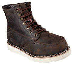 Men&#39;s SKECHERS Work Pettus Chirk Leather Boot, 77154 /CDB Multi Sizes Brown - $109.95