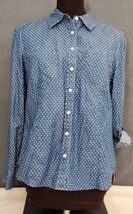 Talbots Woman Long Roll Tab Sleeve Shirt Womens Sz PS Polka Dot Chambray Denim - £15.80 GBP