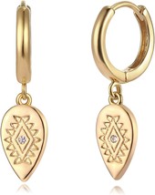 Women Evil Eye Earrings Gold Huggie Hoop Teardrop Disc Diamond Zirconia ... - $35.08